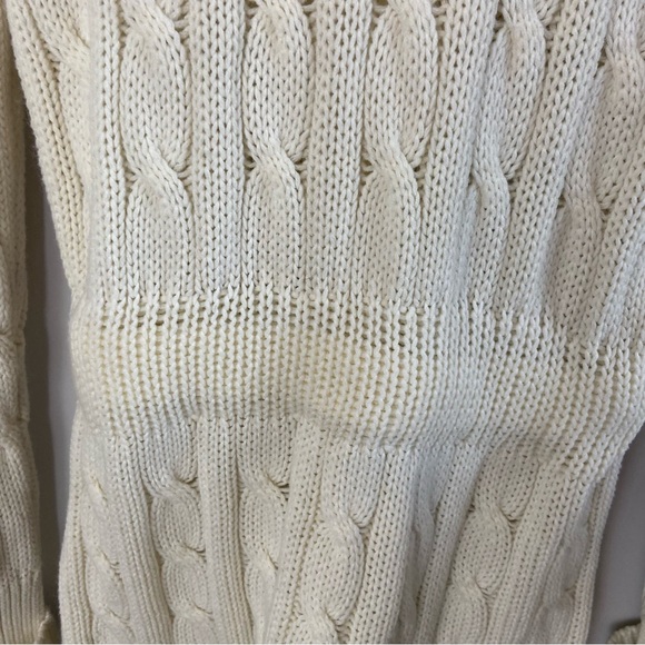 Vintage 1970s Hand Loomed Long Belted Cream Cable Knit Cardigan Sweater | Small - Picture 7 of 12